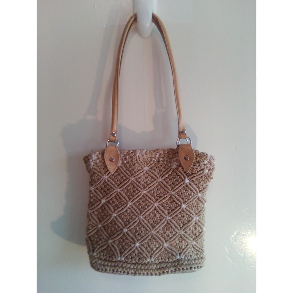 Cute small Woven Polyester Shoulder Tote Handbag – Beige/Tan